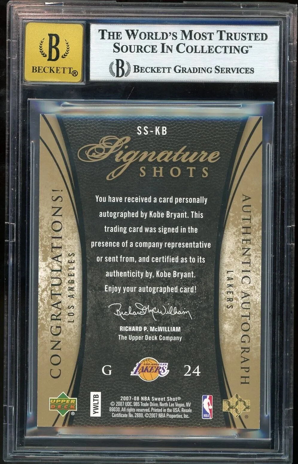 2007-08 Upper Deck Sweet Shot Signature /10 #SSKB Kobe Bryant BGS 9/10 Auto MINT