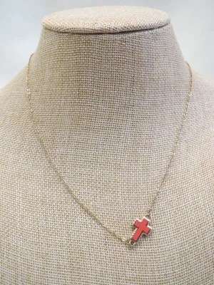 ADO | Coral Side Cross on Gold Chain Necklace