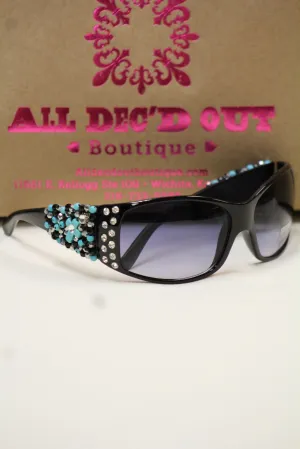 ADO | Customized Sunglasses Black with Turquoise Cross & Bling