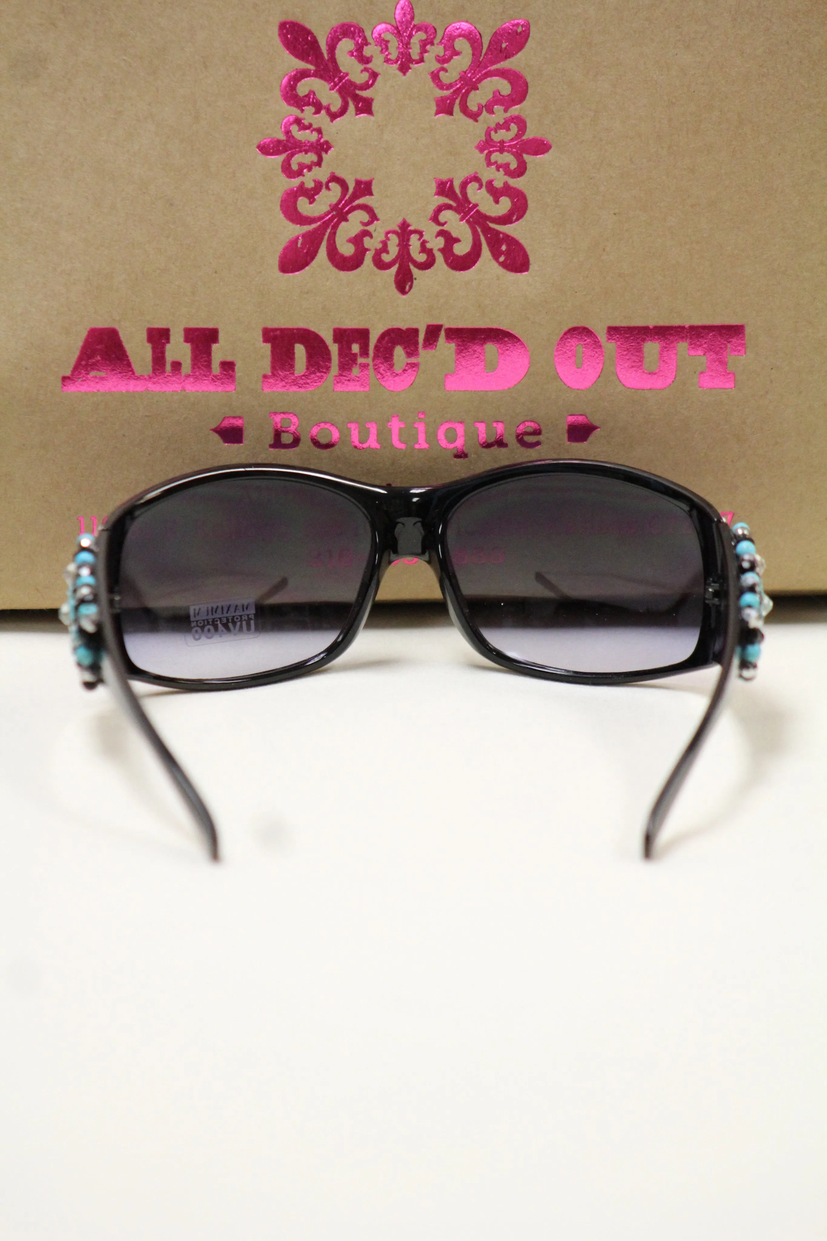 ADO | Customized Sunglasses Black with Turquoise Cross & Bling