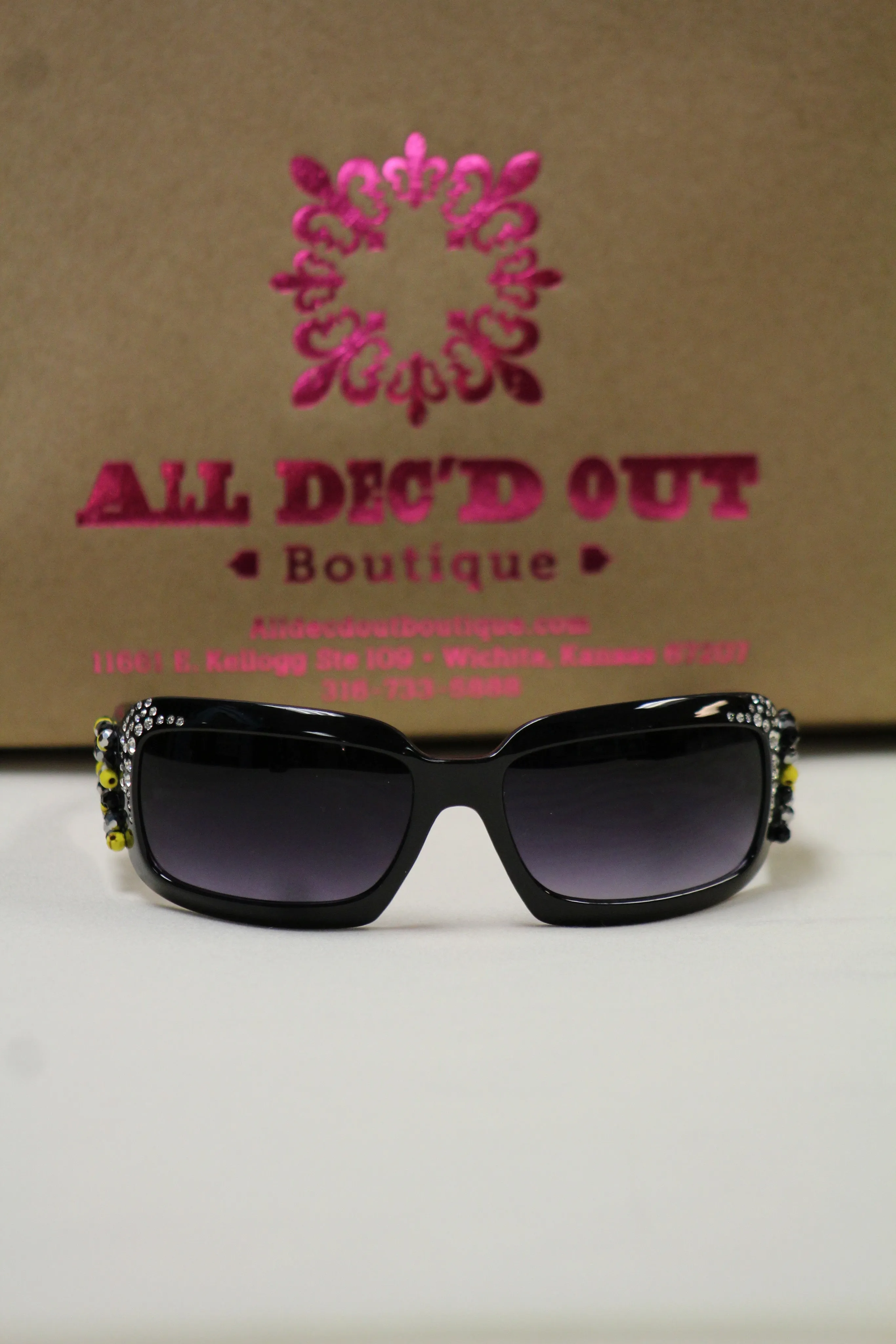ADO | Customized Sunglasses Black with Yellow Beads & Silver Cross