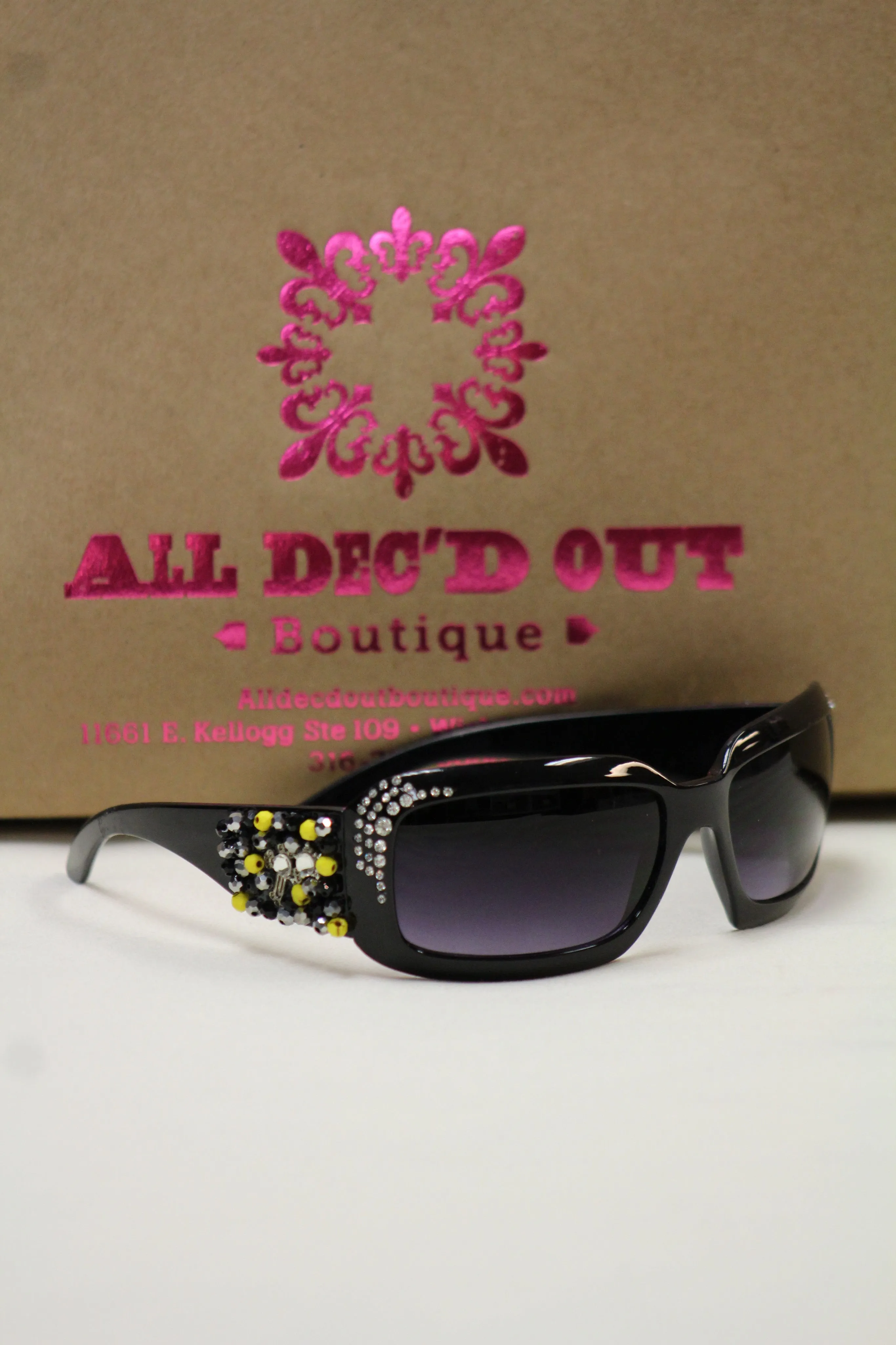 ADO | Customized Sunglasses Black with Yellow Beads & Silver Cross