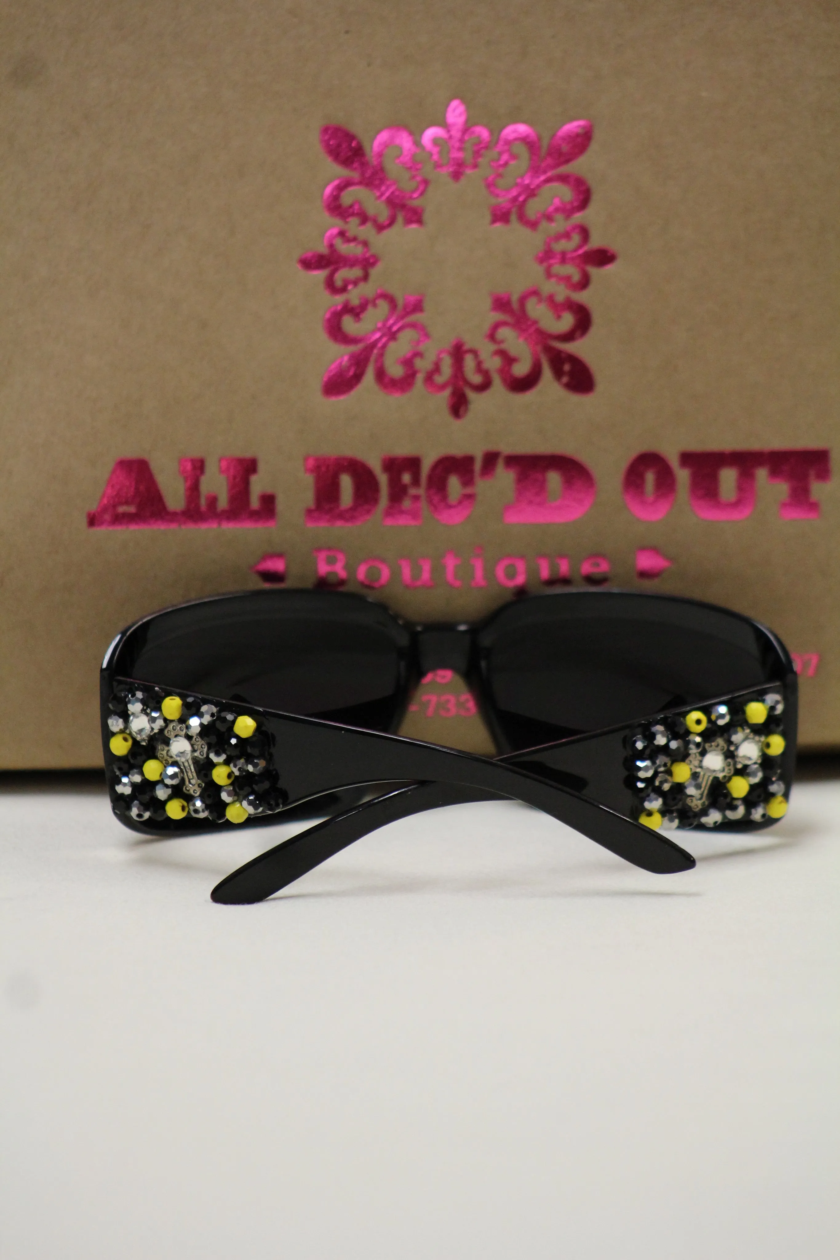 ADO | Customized Sunglasses Black with Yellow Beads & Silver Cross