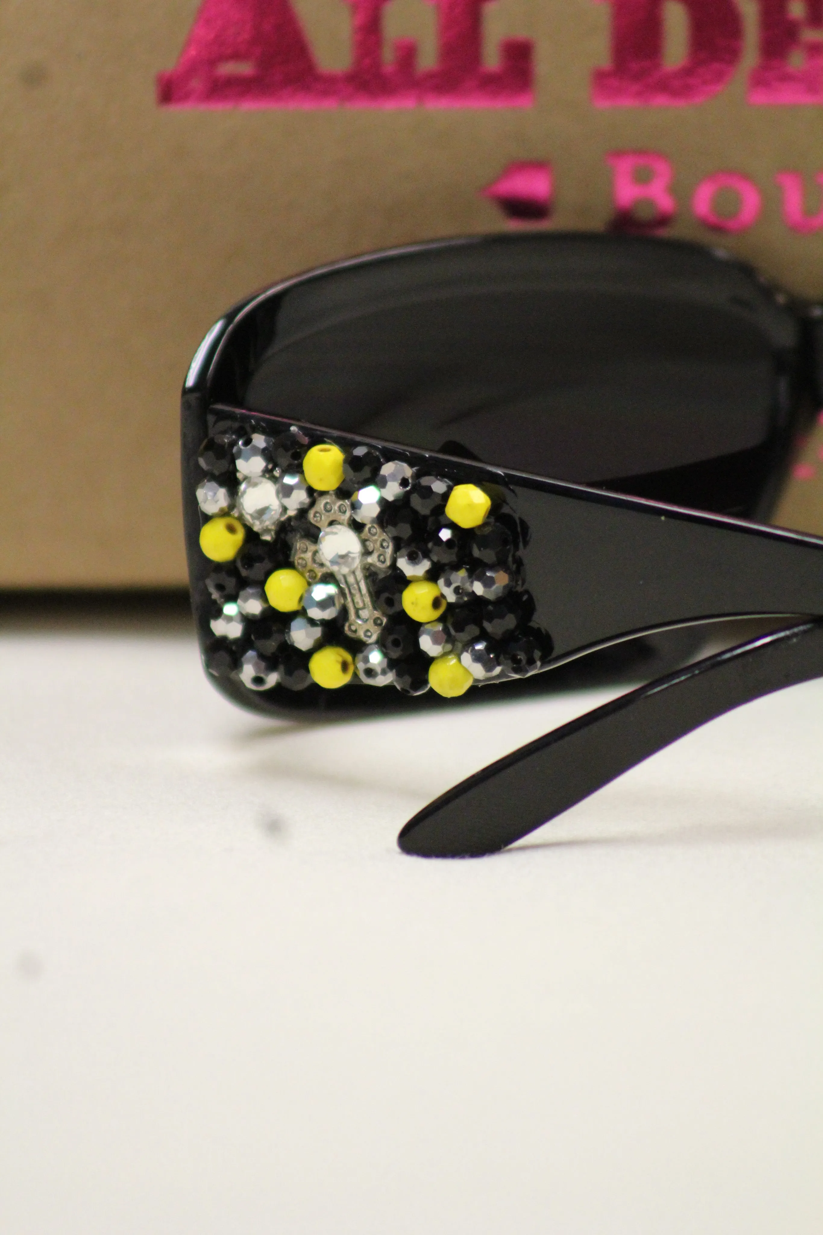 ADO | Customized Sunglasses Black with Yellow Beads & Silver Cross