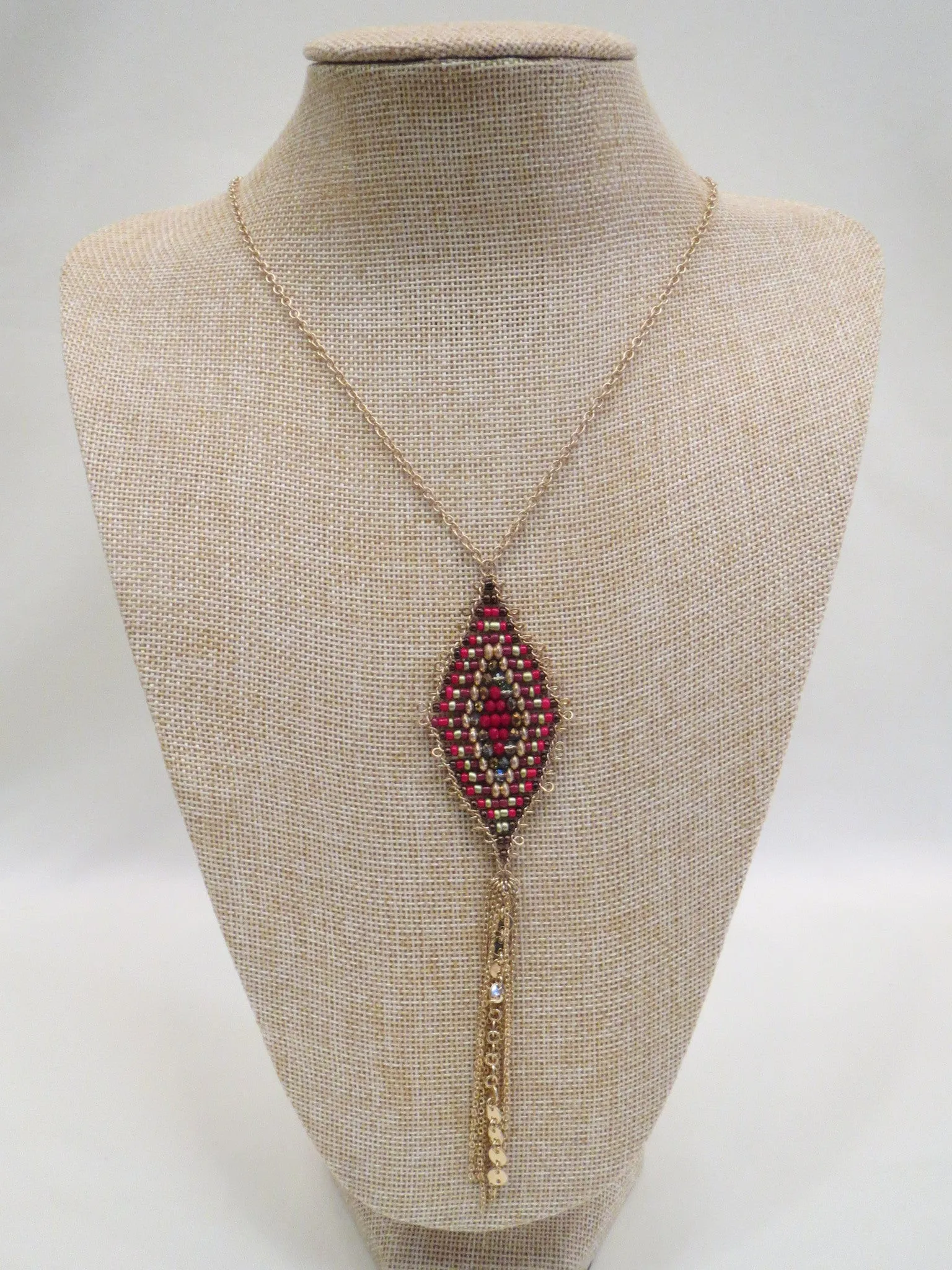 ADO | Diamond Shaped Pendant with Gold Chain Tassel