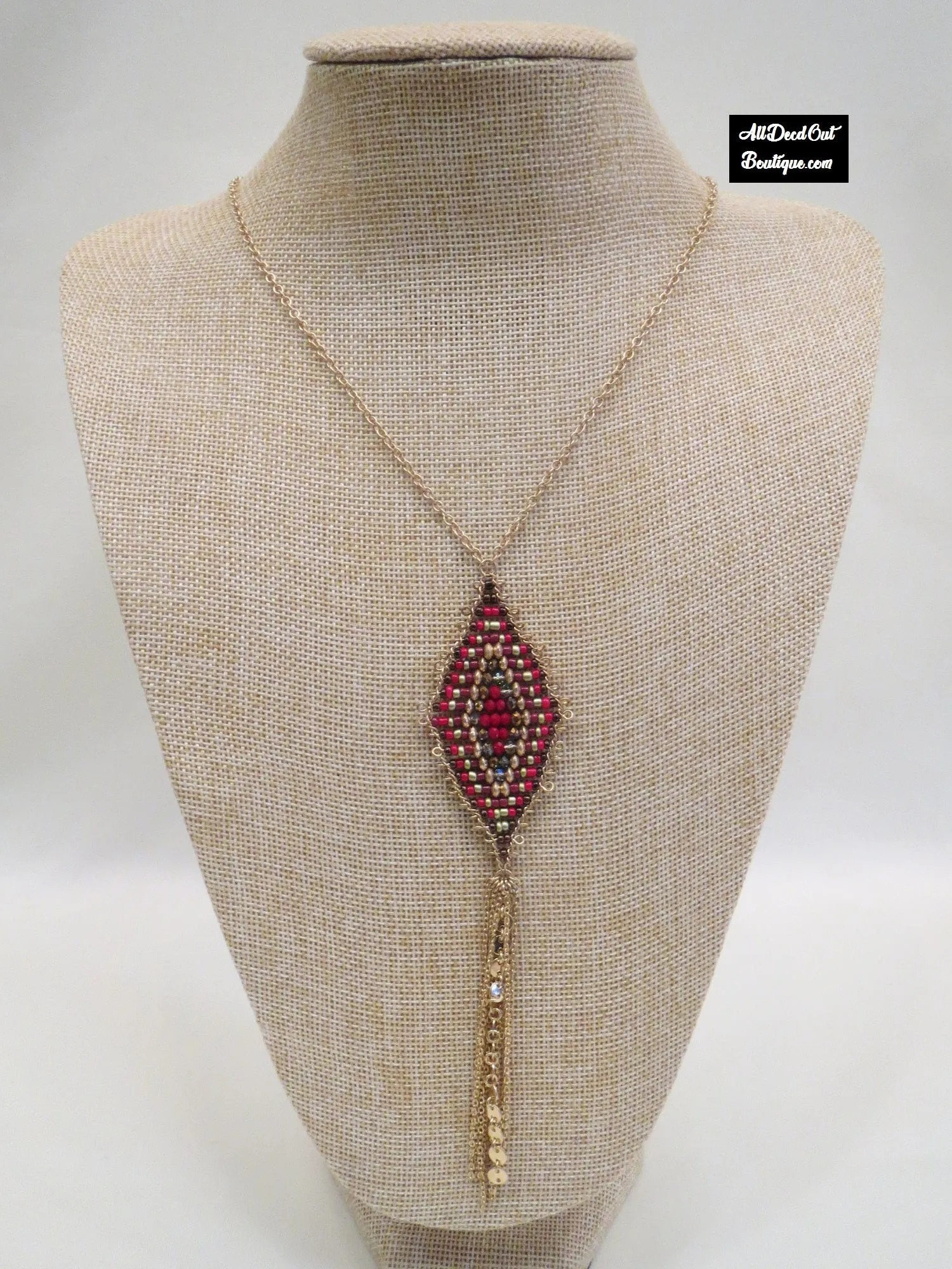 ADO | Diamond Shaped Pendant with Gold Chain Tassel