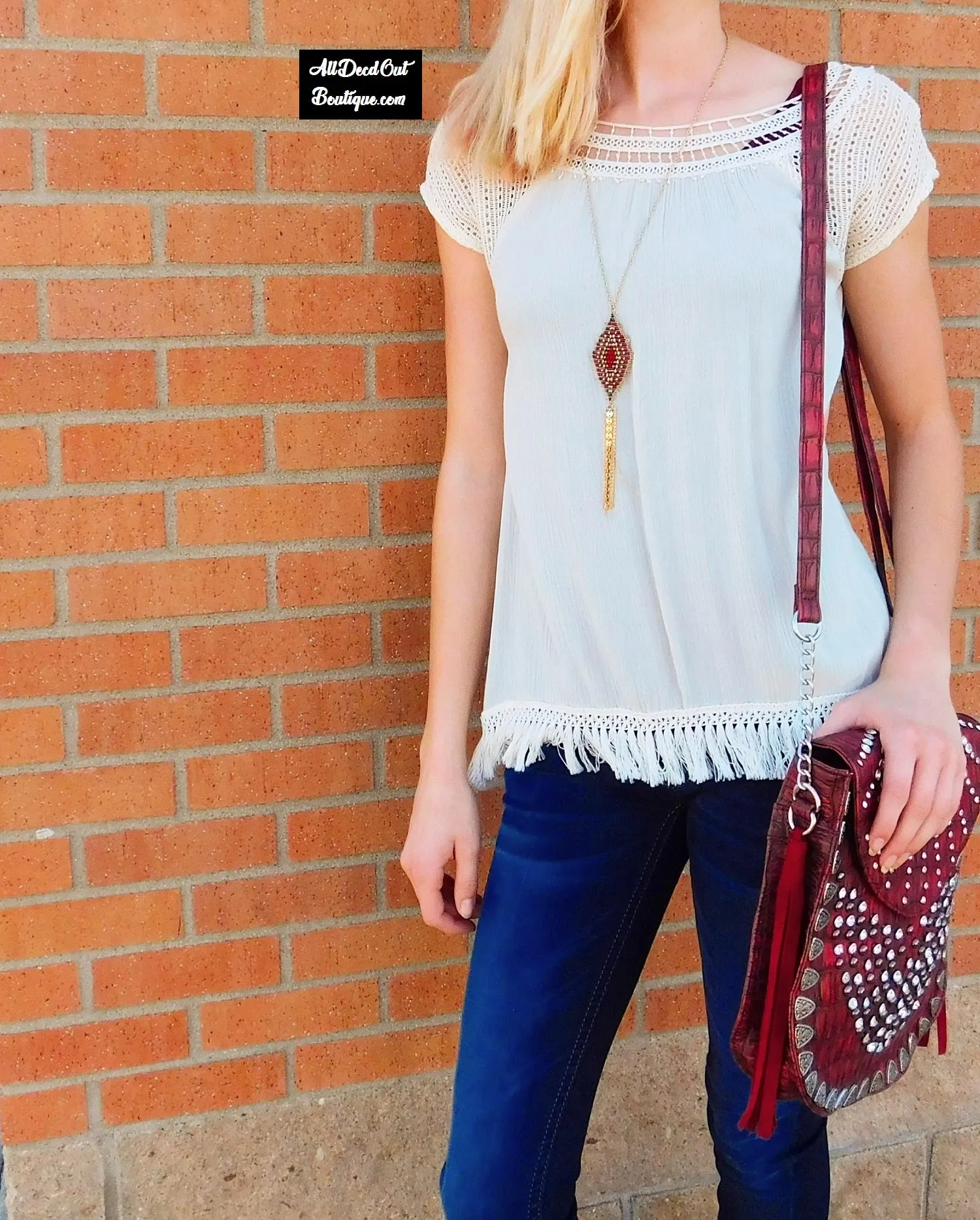 ADO | Diamond Shaped Pendant with Gold Chain Tassel