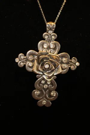 ADO | Engraved Cross with Rose Center & Crystals