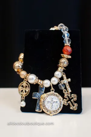 ADO | Gold Beaded Stretch Charm Bracelet with Pearls