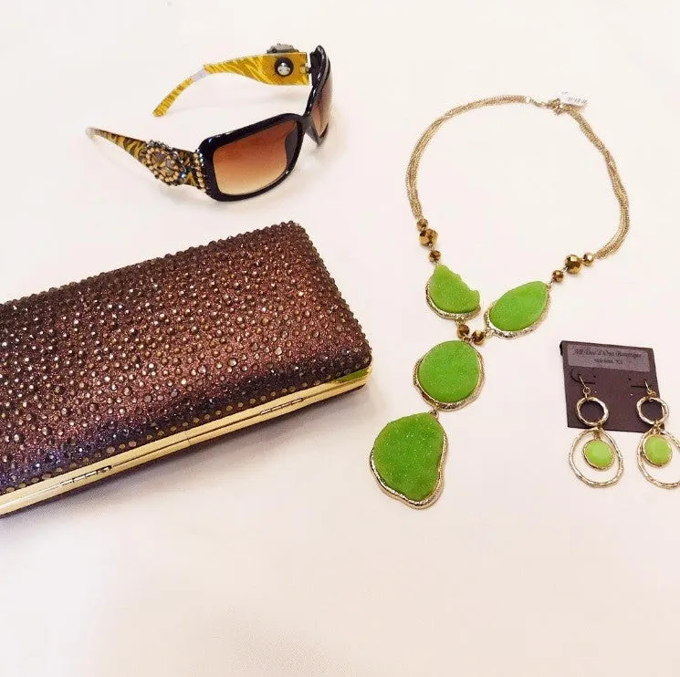 ADO | Green & Gold Gem Stone Necklace