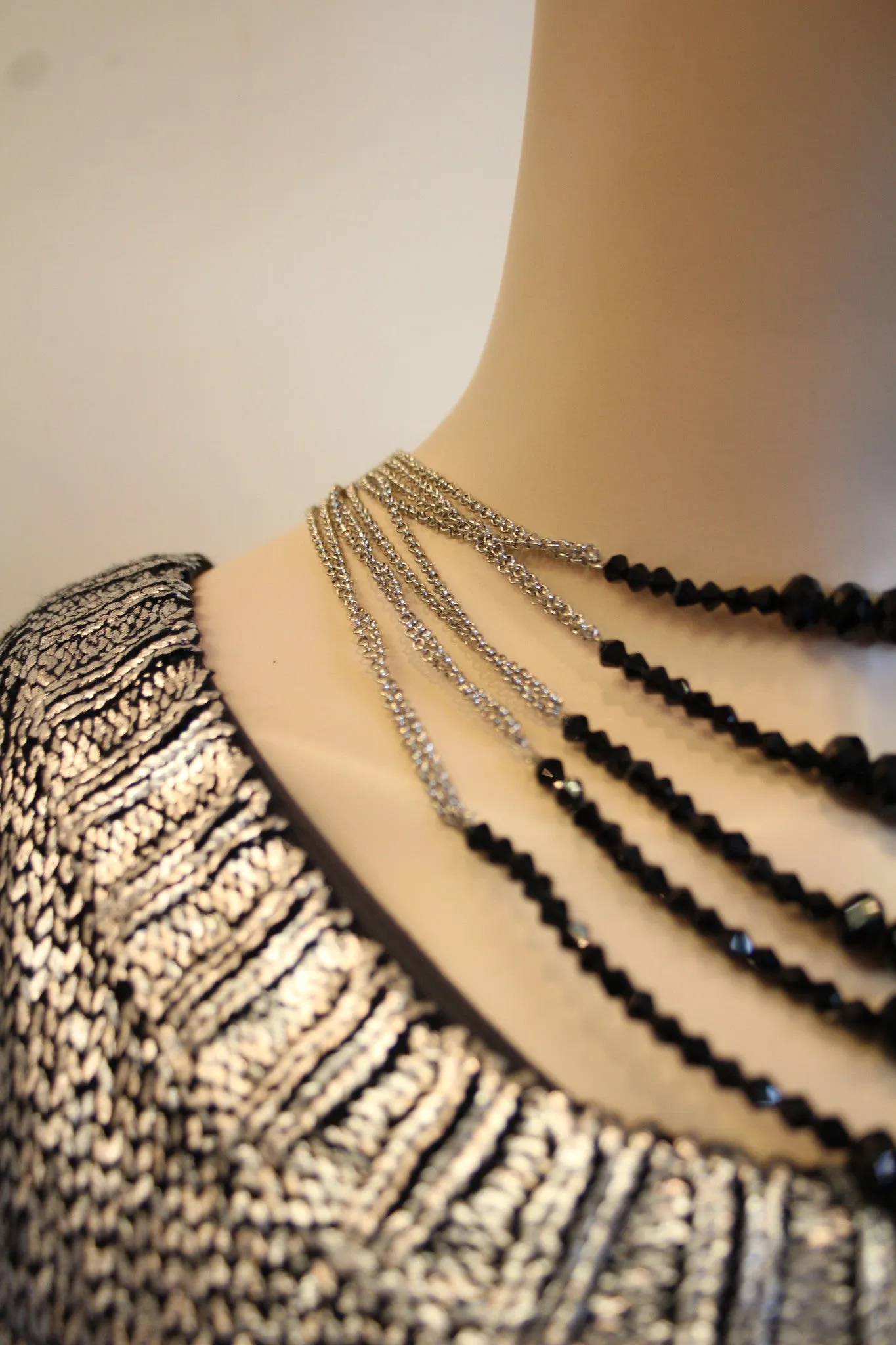 ADO | Multi Chain Necklace with Black Beads