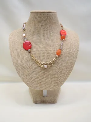 ADO | Orange Bead Gold Chain Necklace Short