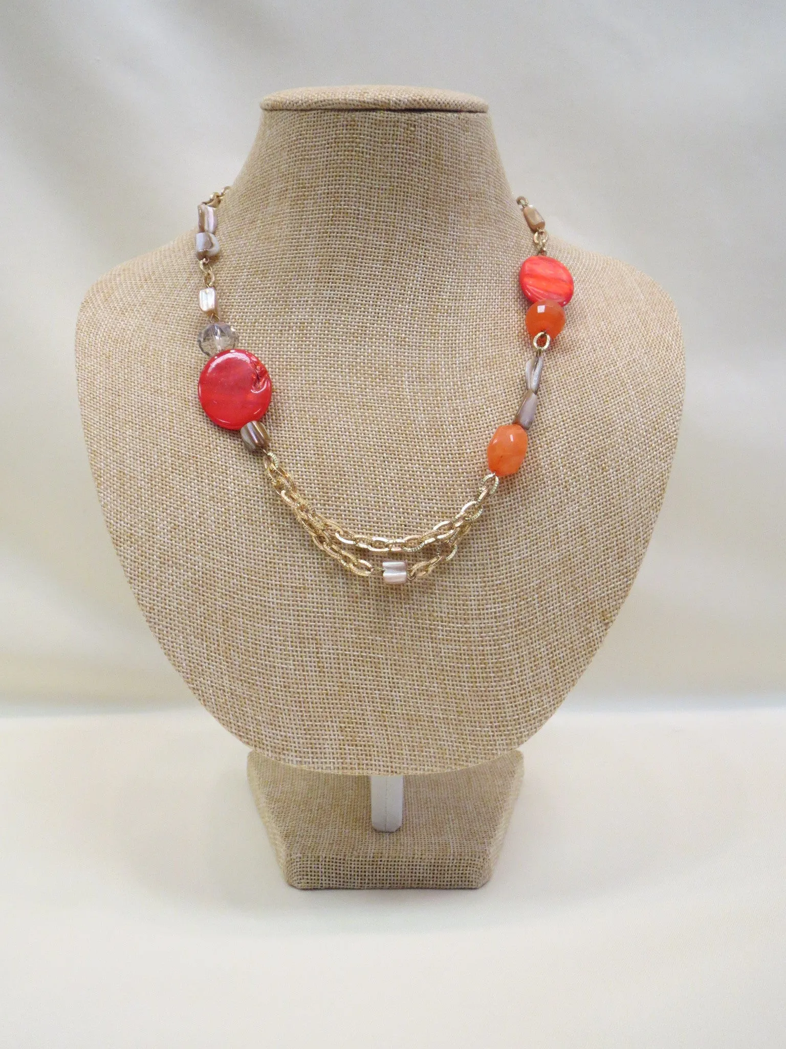ADO | Orange Bead Gold Chain Necklace Short