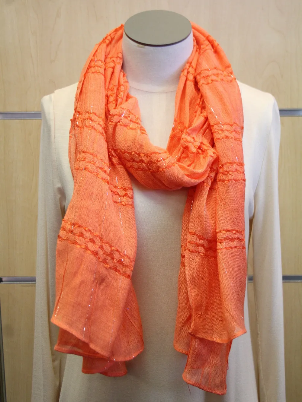 ADO | Wrap Orange Scarf with Small Silver Lines