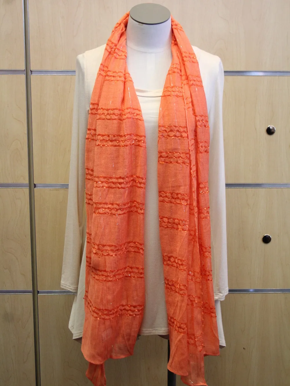 ADO | Wrap Orange Scarf with Small Silver Lines