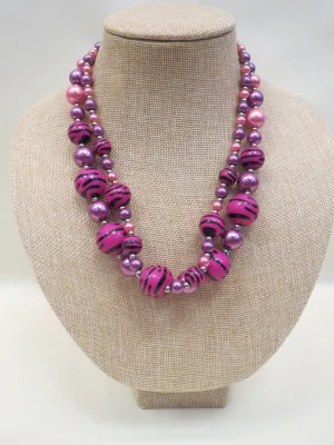 ADO | Zebra & Pink Beaded Necklace