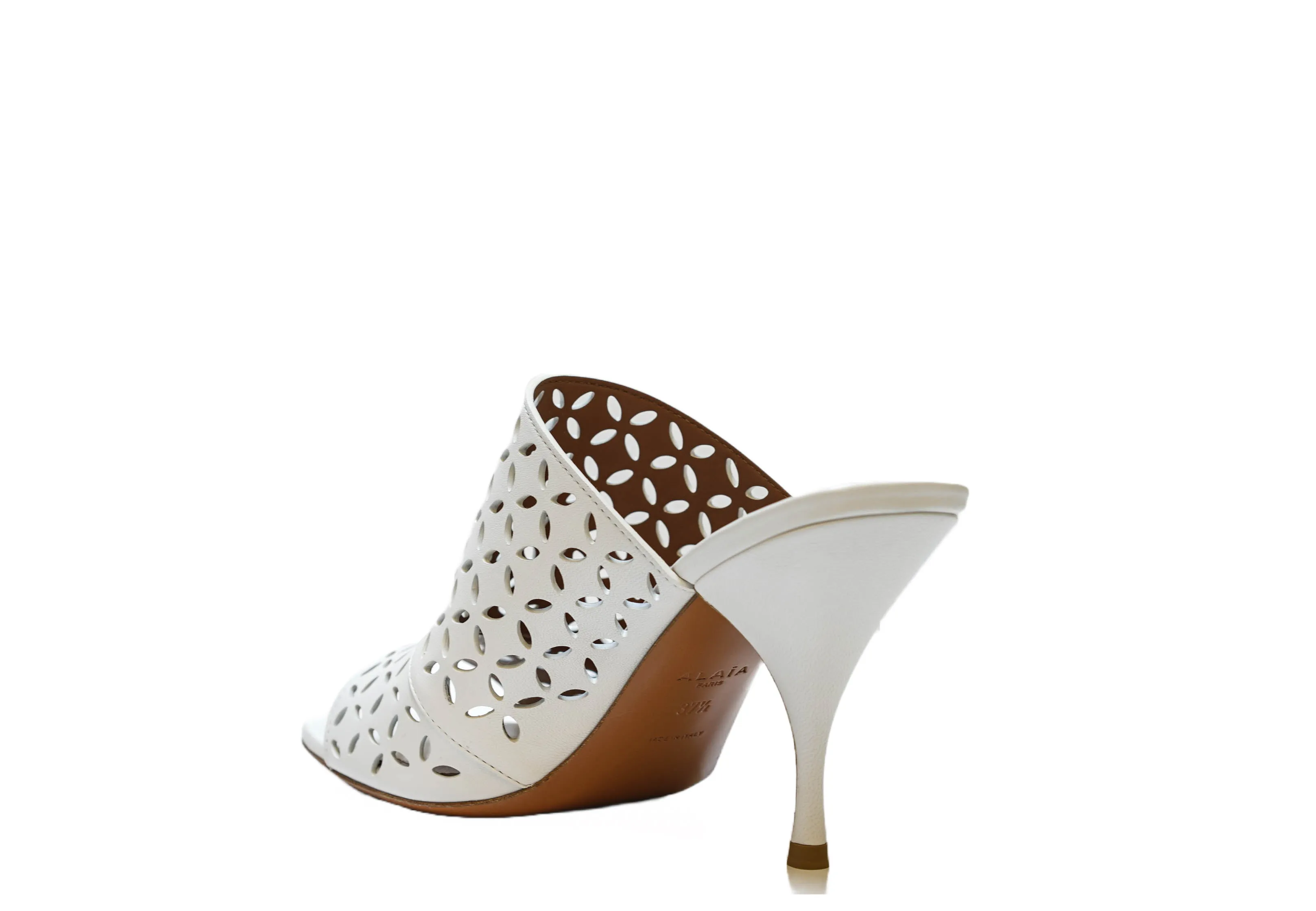 Alaia Women's White Leather Heel Mules Petals 60% OFF   Last pair