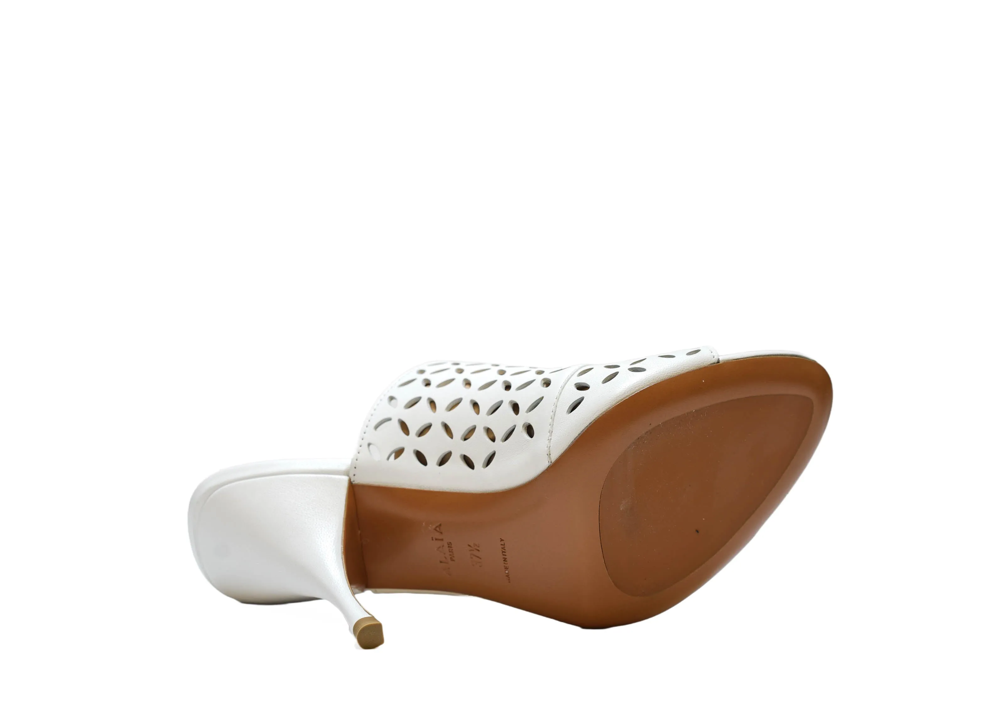 Alaia Women's White Leather Heel Mules Petals 60% OFF   Last pair