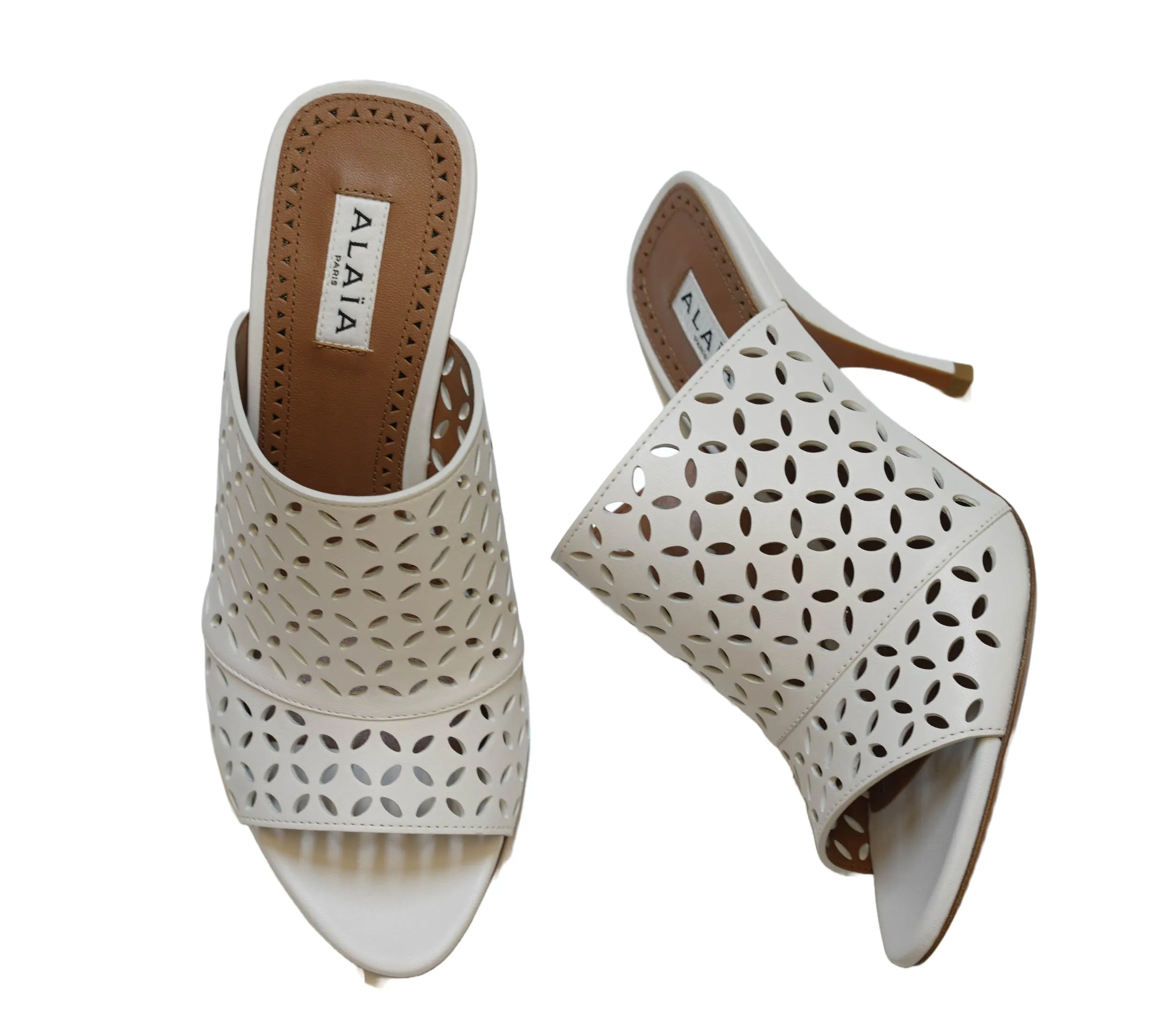 Alaia Women's White Leather Heel Mules Petals 60% OFF   Last pair