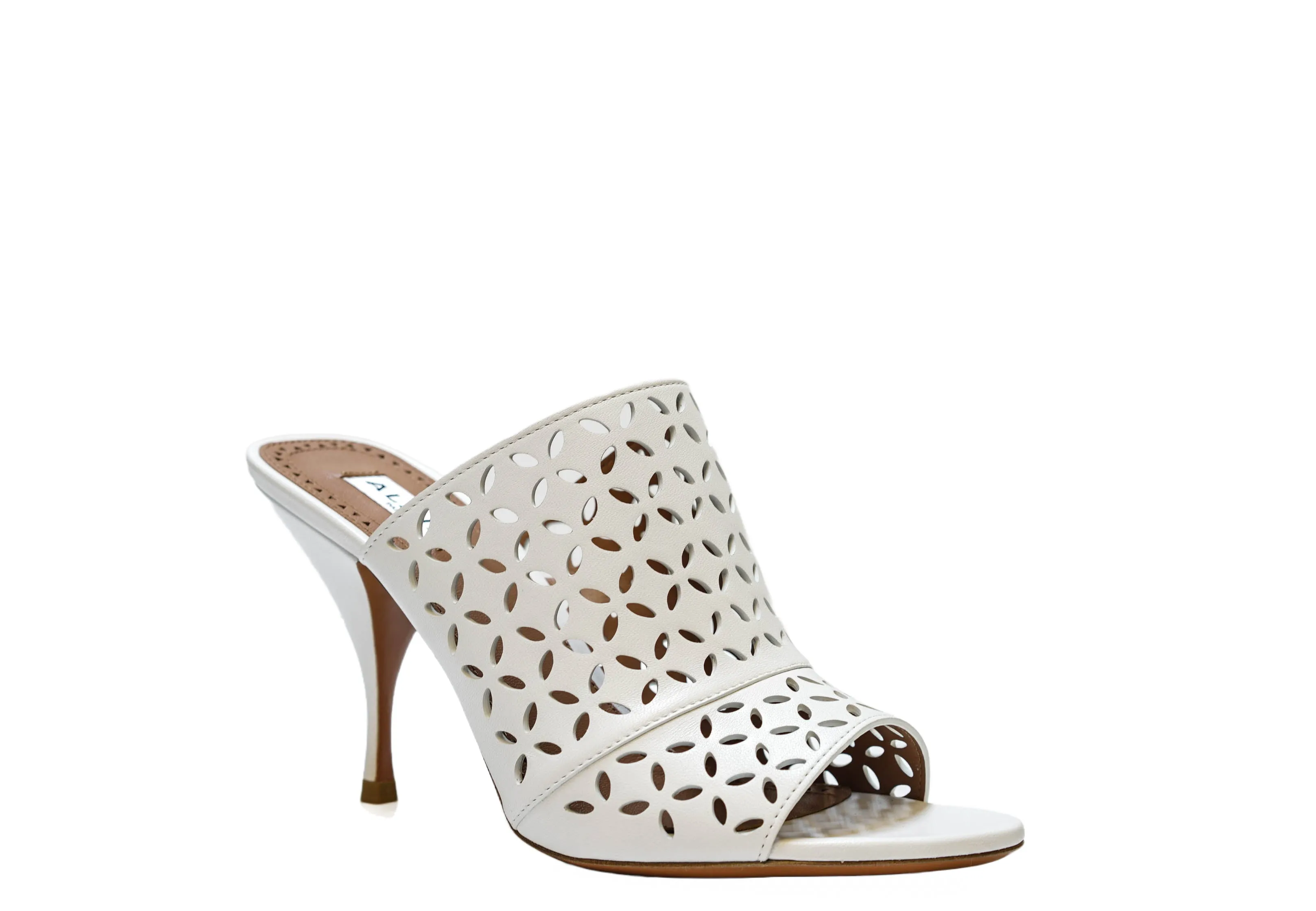 Alaia Women's White Leather Heel Mules Petals 60% OFF   Last pair