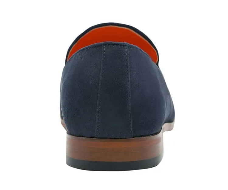 Amali Leo-002 Plain Toe Suede Smoking Slipper Navy