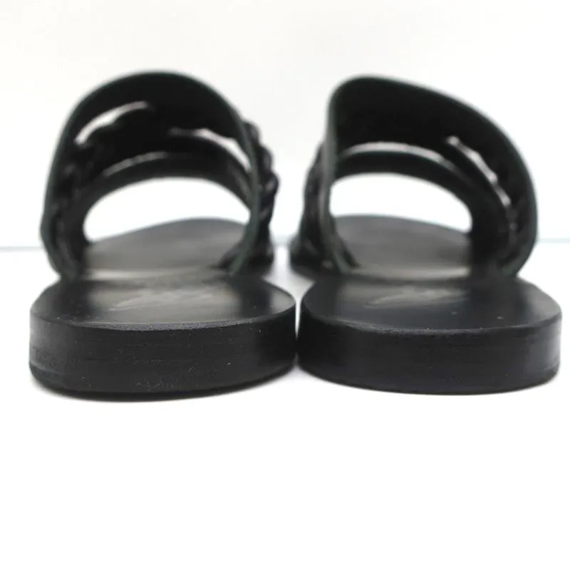 Ancient Greek Sandals Helene Slides Black Braided Leather Size 38