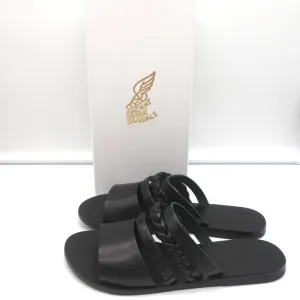 Ancient Greek Sandals Helene Slides Black Braided Leather Size 38