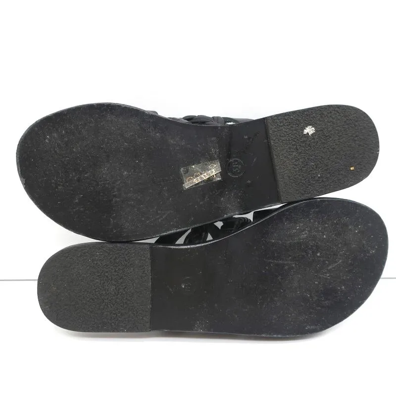 Ancient Greek Sandals Helene Slides Black Braided Leather Size 38