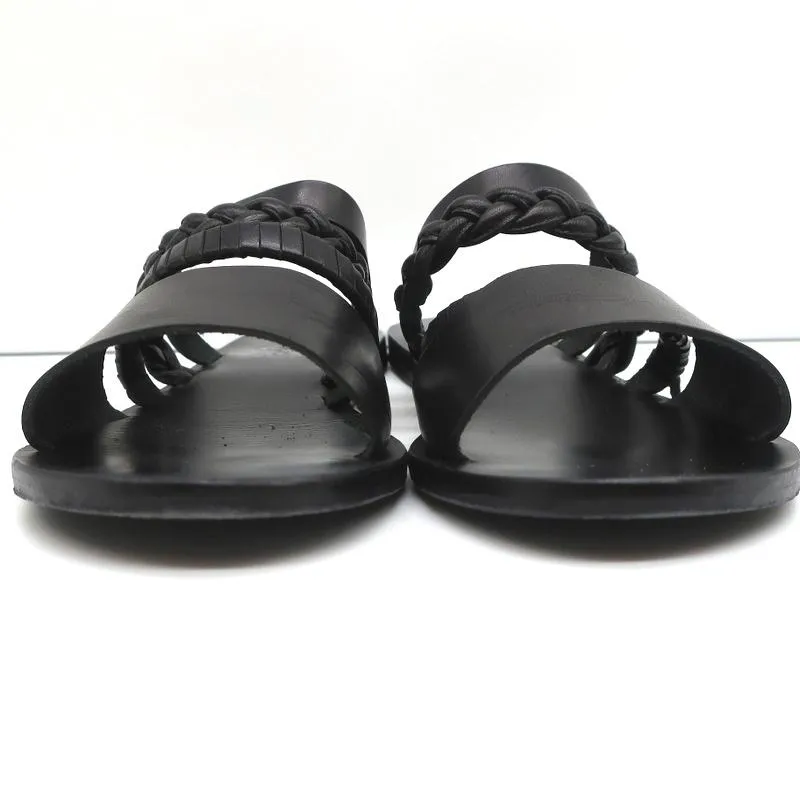 Ancient Greek Sandals Helene Slides Black Braided Leather Size 38