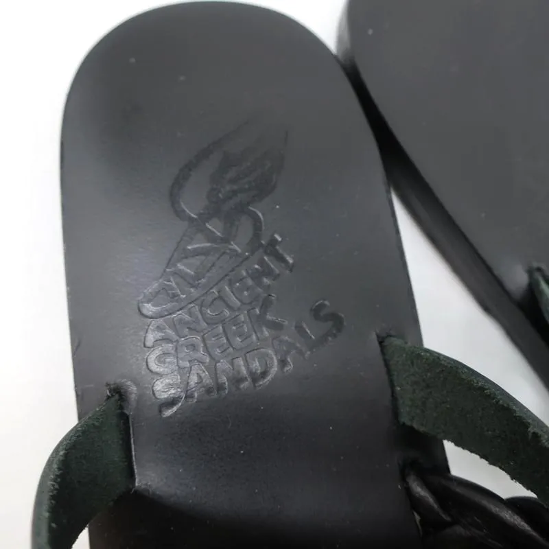 Ancient Greek Sandals Helene Slides Black Braided Leather Size 38