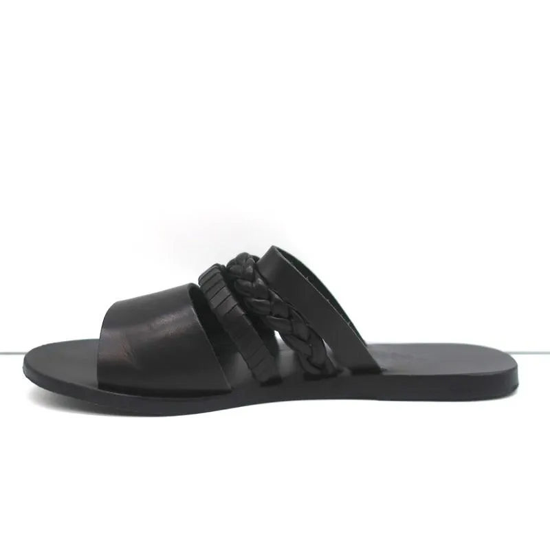 Ancient Greek Sandals Helene Slides Black Braided Leather Size 38