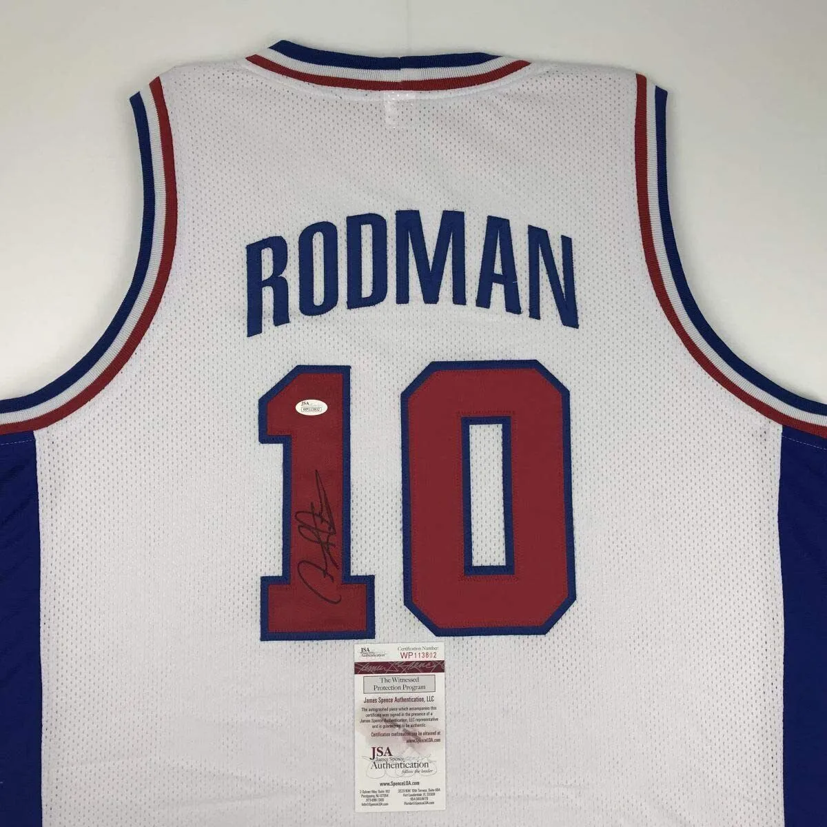 Autographed/Signed DENNIS RODMAN Detroit White Basketball Jersey JSA COA Auto