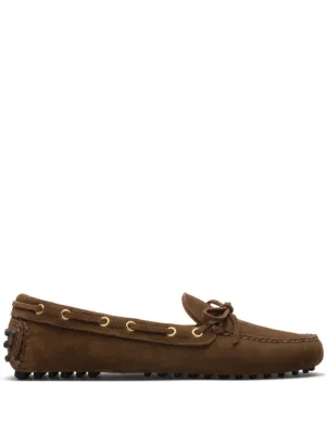 Barley Brown Suede Loafer With Bow Detail