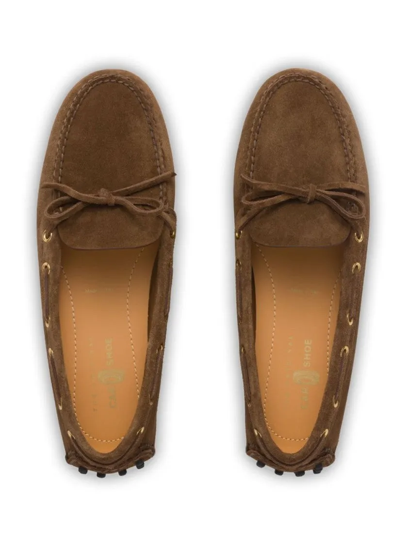 Barley Brown Suede Loafer With Bow Detail