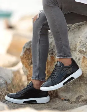 Black Crocodile Pattern Sneakers