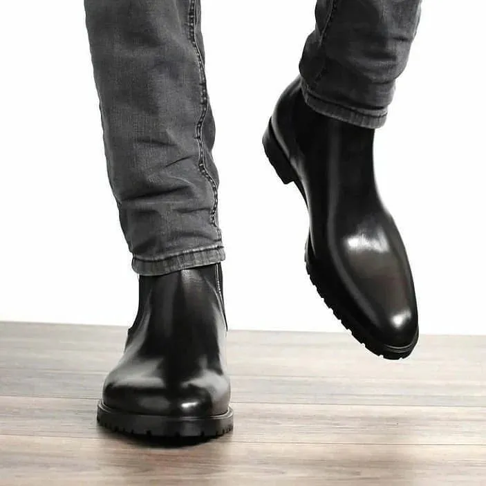 Black Leather Ferneto Chunky Chelsea Boots - Hiking and Trekking Boots - Boots
