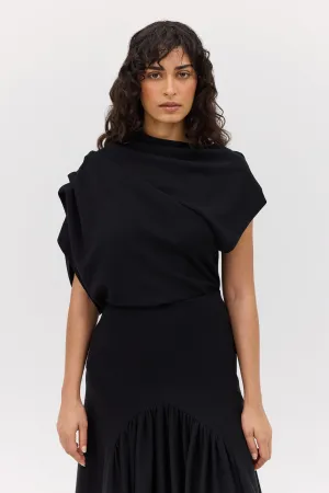 BLACK WOOL JERSEY DECODE TOP