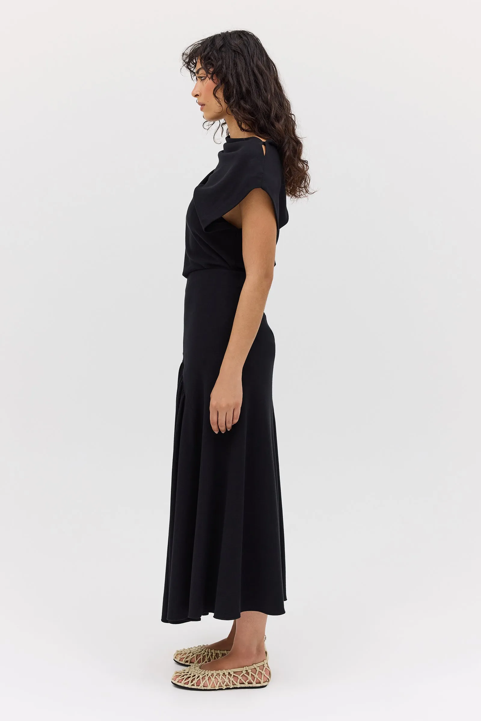 BLACK WOOL JERSEY DECODE TOP