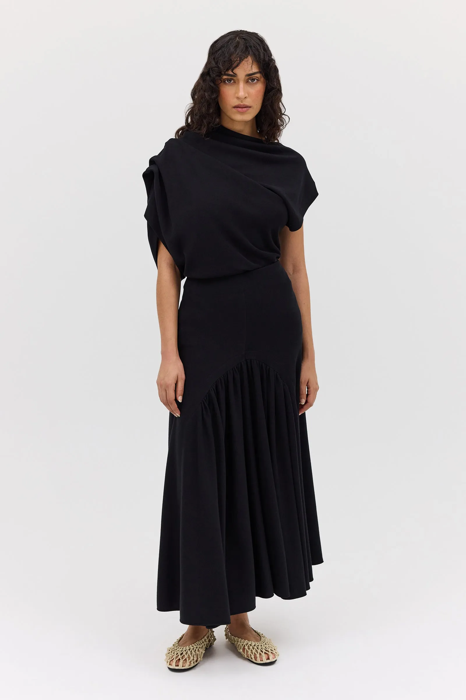 BLACK WOOL JERSEY DECODE TOP