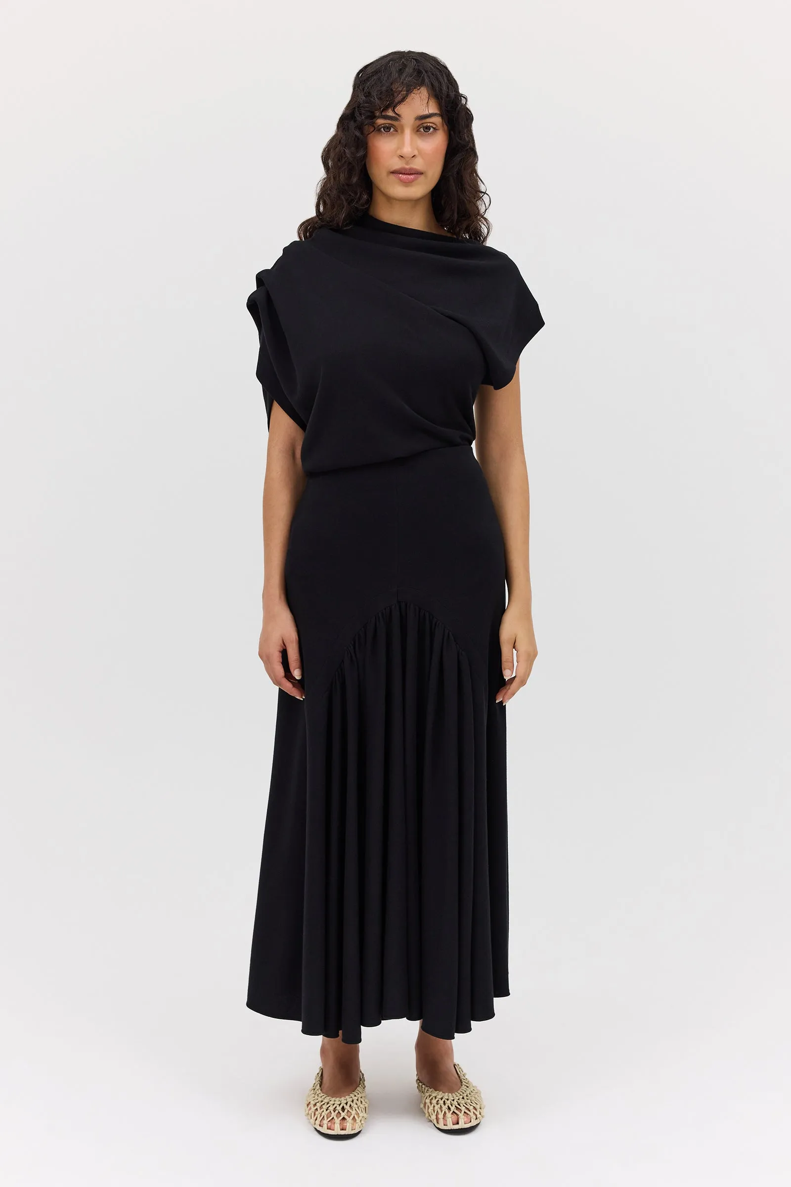 BLACK WOOL JERSEY DECODE TOP