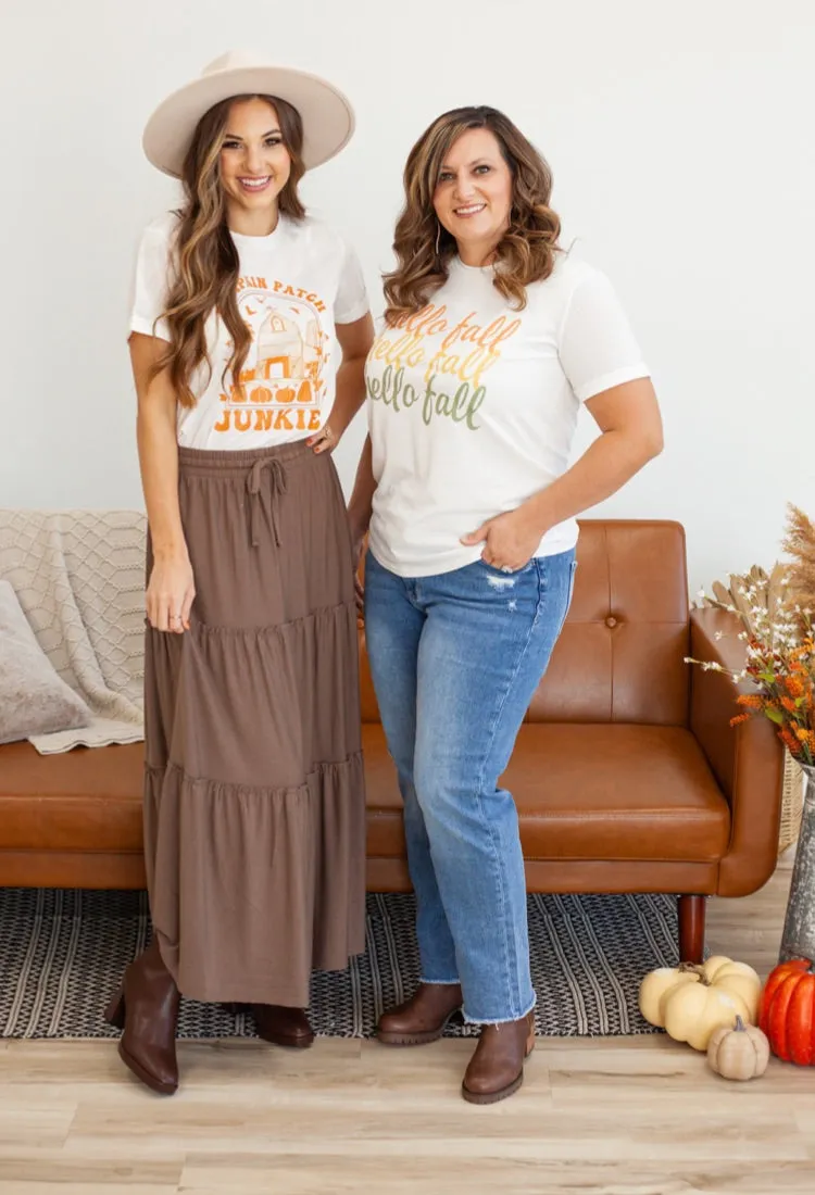Bohemian Tiered Maxi Skirt in Mocha