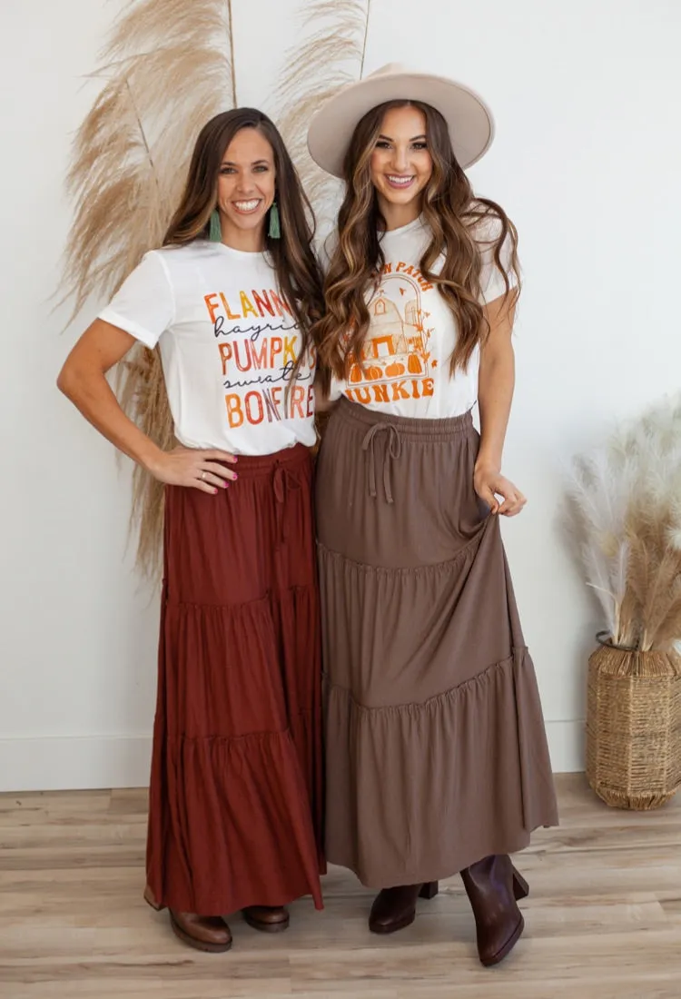Bohemian Tiered Maxi Skirt in Mocha