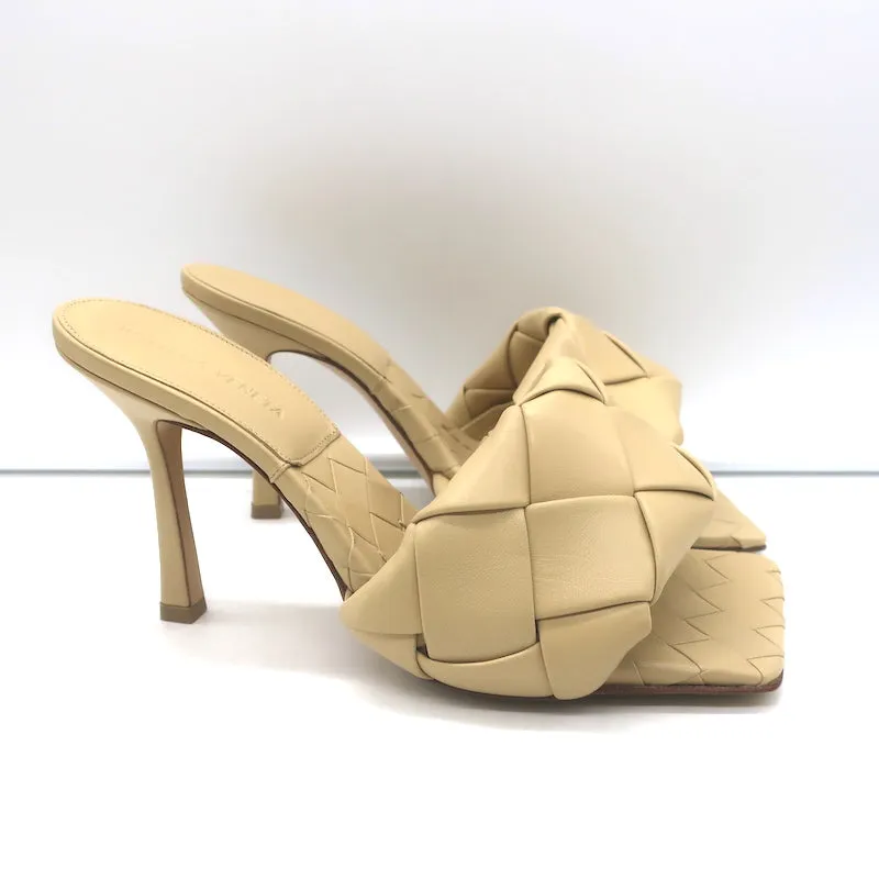 Bottega Veneta Lido Mule Sandals Beige Intrecciato Leather Size 37.5 NEW