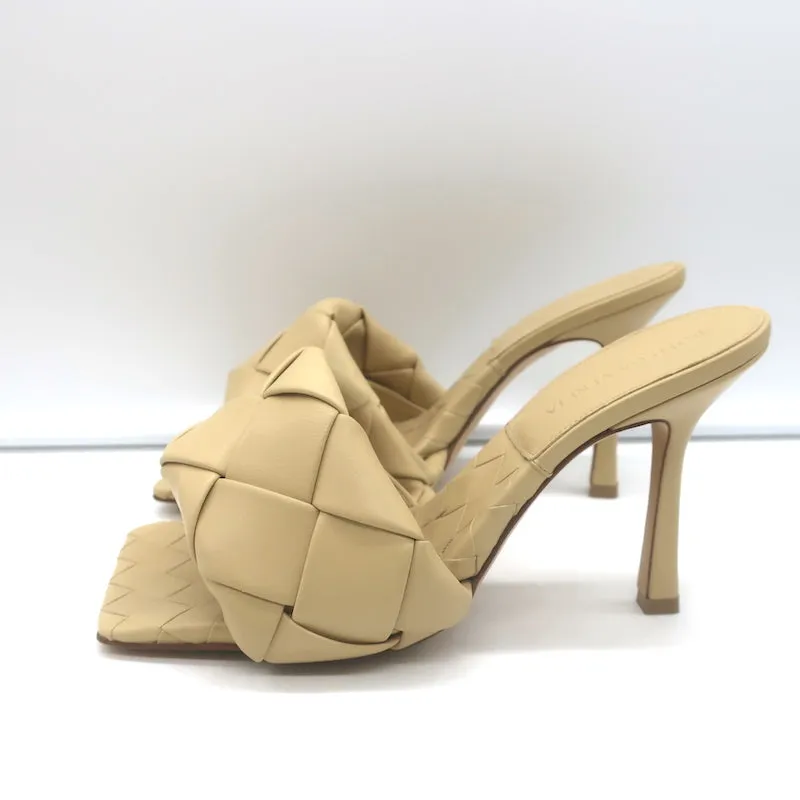 Bottega Veneta Lido Mule Sandals Beige Intrecciato Leather Size 37.5 NEW