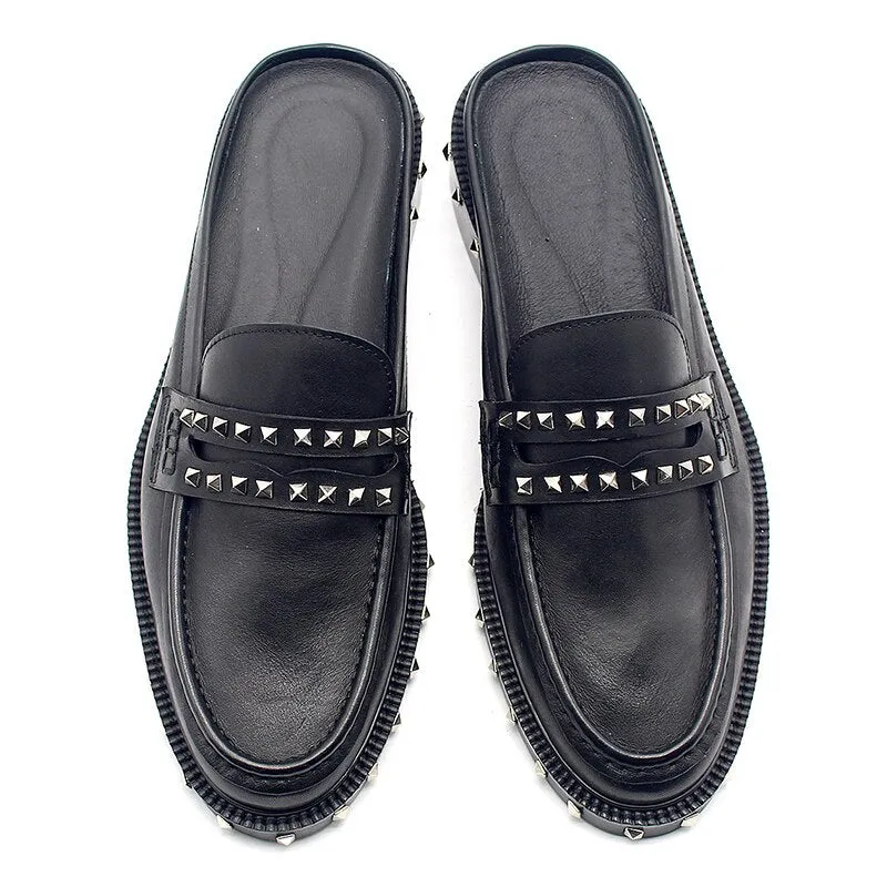 British Style Mens  Slip-On Cowhide Korean Style Casual Lazy Sandals