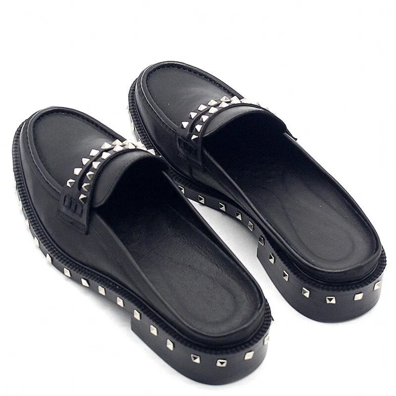 British Style Mens  Slip-On Cowhide Korean Style Casual Lazy Sandals