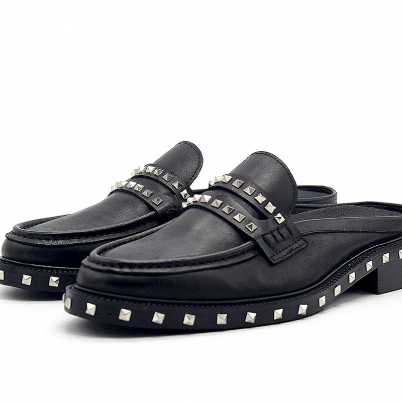 British Style Mens  Slip-On Cowhide Korean Style Casual Lazy Sandals