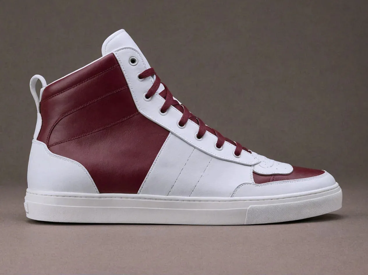 Burgundy & White Leather Sprint Lace-Up Sneakers with White Sole - Sneaker Shoes