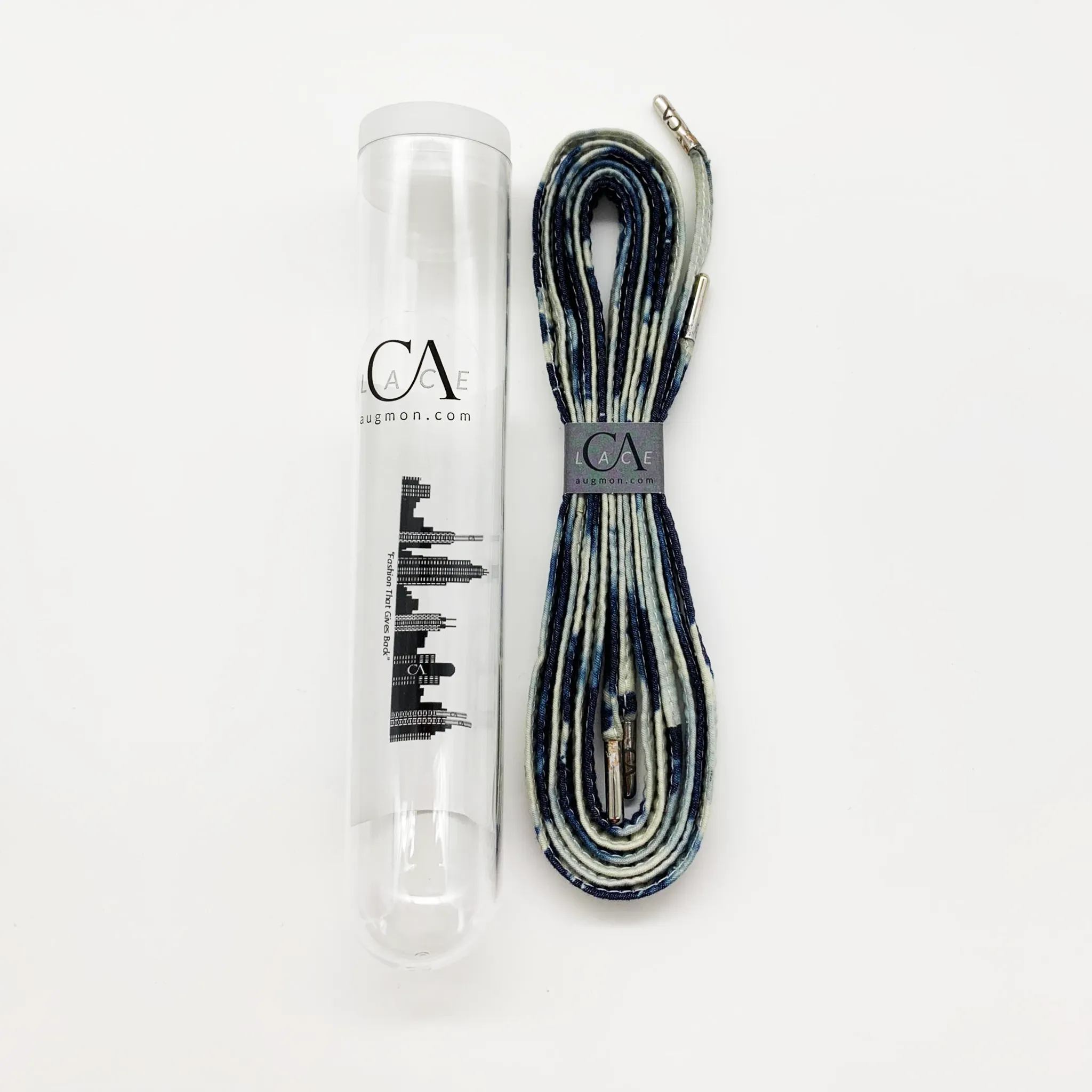 CA Lace “Blue Tie Dyed” Cotton Hand Crafted Shoe Laces with Custom CA Brass Aglet