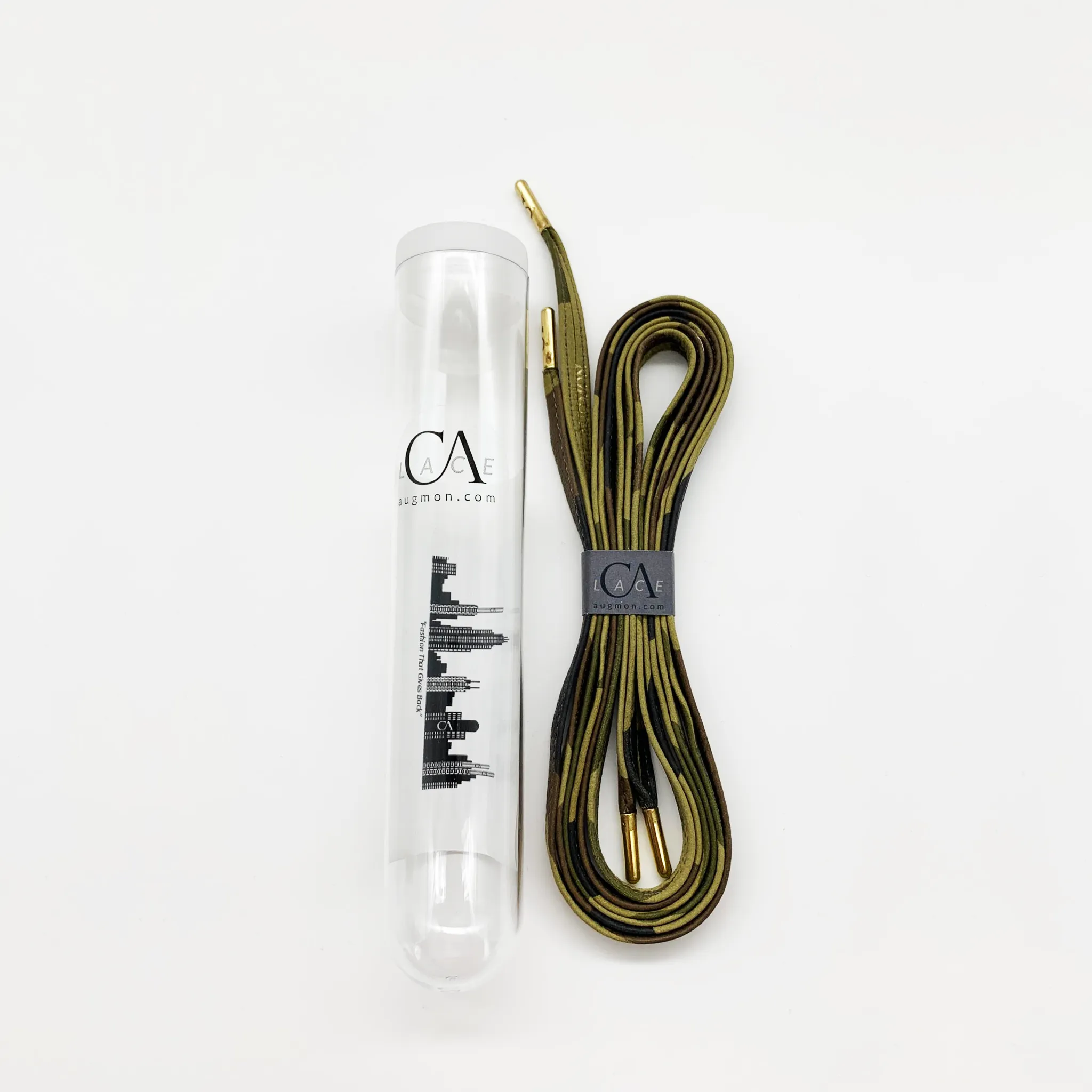 CA Lace “Green Camouflage” Italian Leather Hand Crafted Shoe Laces with Custom CA Brass Aglet
